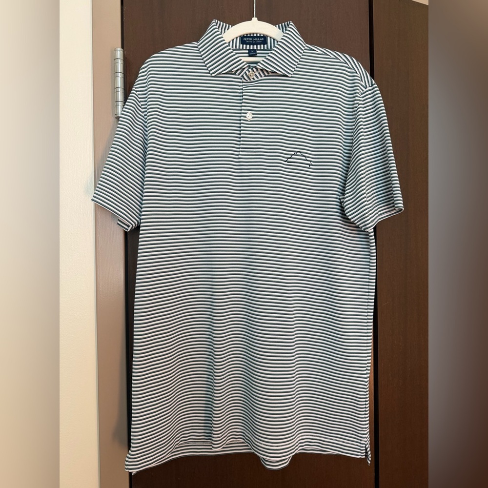 NWOT Peter Millar Crown Crafted Black, White, and Green Striped Polo Shirt